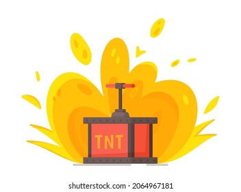 Ilustración vectorial de un detonador, al fondo de una gran explosión.