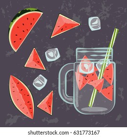 Vector illustration of Detox water with Fruits, vegetables or berries. Isolated for diet menu, cafe and restaurant menu. Fresh smoothies, fruit cocktail for healthy life.