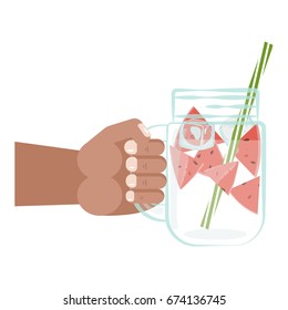 Vector illustration of Detox water with watermelon. Isolated for diet menu, cafe and restaurant menu. Fresh smoothies, fruit cocktail for healthy life.