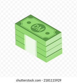 Vector illustration of deutsche mark banknote icon in green color and transparent background (png).