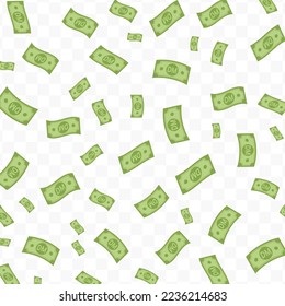 Vector illustration of deutsche mark currency. Flying green banknotes on a transparent background (PNG).