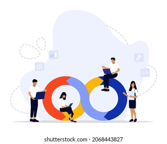 Vector Illustration, Dev Ops Programmer Concept, Showing a group of programmer using dev Ops method, Suitable for landing page, ui, web, App intro card, editorial, flyer, and banner