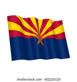 Vector illustration of a developing flag of Arizona. Three-dimensional image. Design element. Isolated on a white background.