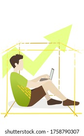 Vector illustration of a developing man coming out of limitation.
