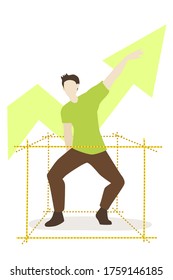 Vector illustration of a developing man coming out of limitation.
