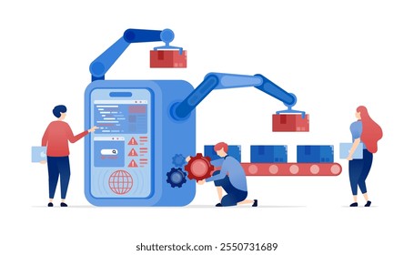 vector illustration of Developing Robotic Hands for Producing Goods and Services in Commercial Manufacturing Factories to Meet Industrial Needs Using Advanced Technology and Innovation