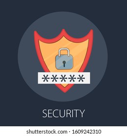 Vector illustration of development and connection concept with "network security" security and protection icon.