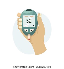 Vektorgrafik eines Geräts zur Messung des Blutzuckerspiegels zu Hause. Glukosemesser für Diabetiker. Flachstil