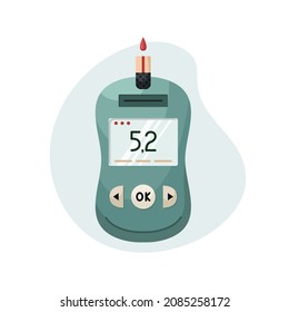 Ilustración vectorial de un dispositivo para medir los niveles de azúcar en sangre en el hogar. Medidor de glucosa para diabéticos. Estilo plano
