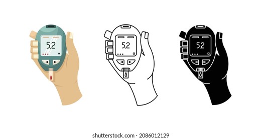 Vector illustration of a device for measuring blood sugar levels at home. Glucose meter for diabetics. Flat, simple style, line art
