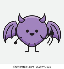 Vector Illustration of Devil Bat Character with cute face and simple body line drawing on isolated background