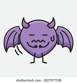 Vector Illustration of Devil Bat Character with cute face and simple body line drawing on isolated background