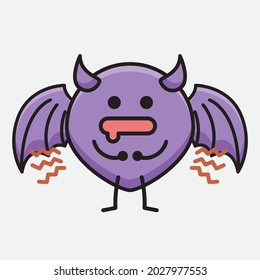 Vector Illustration of Devil Bat Character with cute face and simple body line drawing on isolated background