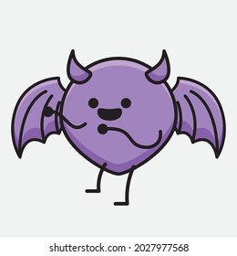Vector Illustration of Devil Bat Character with cute face and simple body line drawing on isolated background