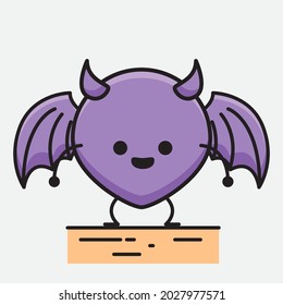 Vector Illustration of Devil Bat Character with cute face and simple body line drawing on isolated background