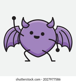 Vector Illustration of Devil Bat Character with cute face and simple body line drawing on isolated background