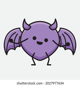 Vector Illustration of Devil Bat Character with cute face and simple body line drawing on isolated background