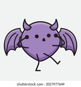 Vector Illustration of Devil Bat Character with cute face and simple body line drawing on isolated background