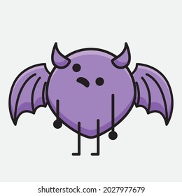 Vector Illustration of Devil Bat Character with cute face and simple body line drawing on isolated background