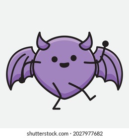 Vector Illustration of Devil Bat Character with cute face and simple body line drawing on isolated background