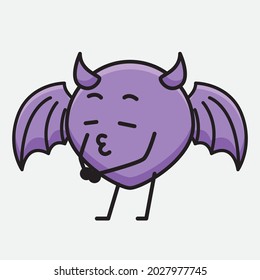 Vector Illustration of Devil Bat Character with cute face and simple body line drawing on isolated background