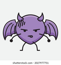 Vector Illustration of Devil Bat Character with cute face and simple body line drawing on isolated background