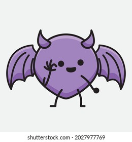 Vector Illustration of Devil Bat Character with cute face and simple body line drawing on isolated background