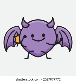 Vector Illustration of Devil Bat Character with cute face and simple body line drawing on isolated background