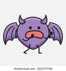 Vector Illustration of Devil Bat Character with cute face and simple body line drawing on isolated background