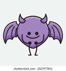 Vector Illustration of Devil Bat Character with cute face and simple body line drawing on isolated background
