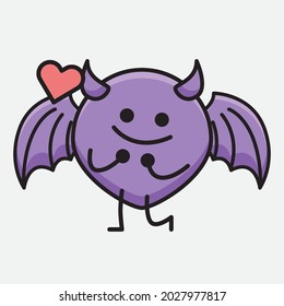 Vector Illustration of Devil Bat Character with cute face and simple body line drawing on isolated background