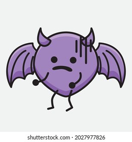 Vector Illustration of Devil Bat Character with cute face and simple body line drawing on isolated background