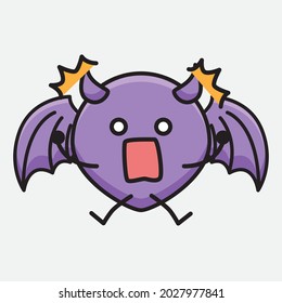 Vector Illustration of Devil Bat Character with cute face and simple body line drawing on isolated background