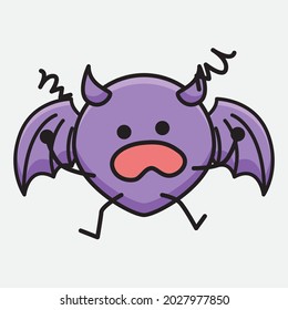 Vector Illustration of Devil Bat Character with cute face and simple body line drawing on isolated background