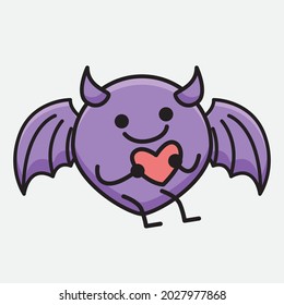Vector Illustration of Devil Bat Character with cute face and simple body line drawing on isolated background