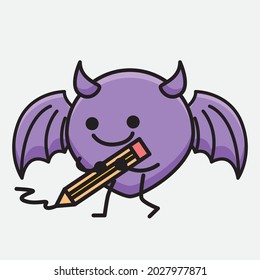 Vector Illustration of Devil Bat Character with cute face and simple body line drawing on isolated background