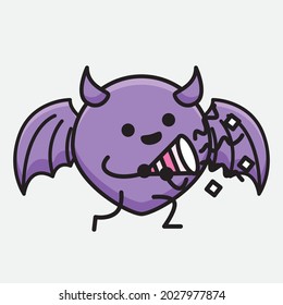 Vector Illustration of Devil Bat Character with cute face and simple body line drawing on isolated background