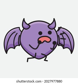 Vector Illustration of Devil Bat Character with cute face and simple body line drawing on isolated background