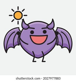 Vector Illustration of Devil Bat Character with cute face and simple body line drawing on isolated background