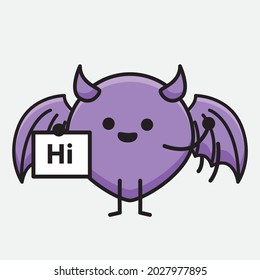 Vector Illustration of Devil Bat Character with cute face and simple body line drawing on isolated background