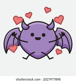 Vector Illustration of Devil Bat Character with cute face and simple body line drawing on isolated background