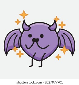 Vector Illustration of Devil Bat Character with cute face and simple body line drawing on isolated background