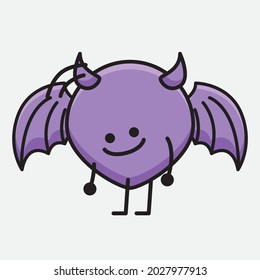 Vector Illustration of Devil Bat Character with cute face and simple body line drawing on isolated background