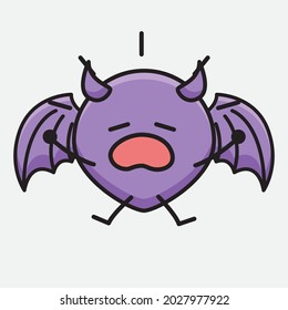 Vector Illustration of Devil Bat Character with cute face and simple body line drawing on isolated background