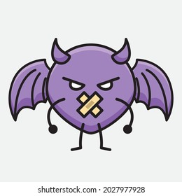 Vector Illustration of Devil Bat Character with cute face and simple body line drawing on isolated background