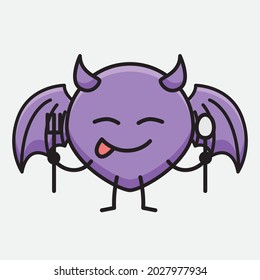 Vector Illustration of Devil Bat Character with cute face and simple body line drawing on isolated background