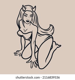 Vector illustration devil girl on white background