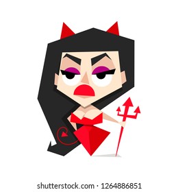 Vector illustration of devil girl with Trident and horns vector illustration