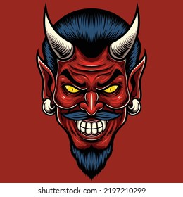 Vector illustration of devil head with vintage style