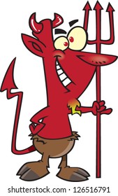 Vector illustration of devil holding pitchfork
